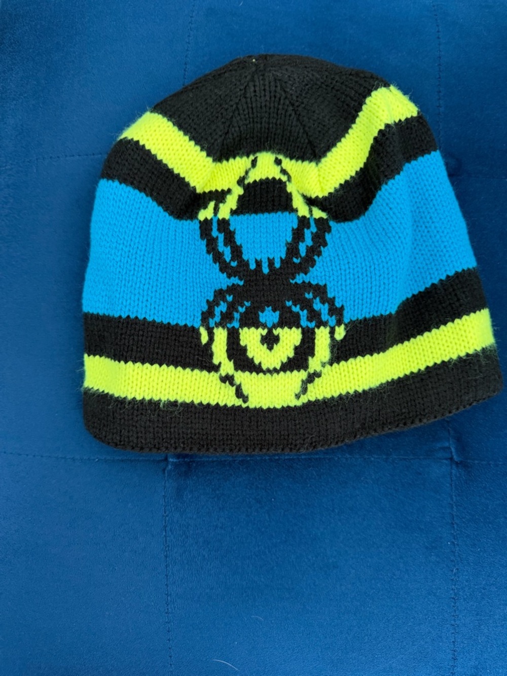 Spyder Kids Black, Blue & Neon Yellow Striped Beanie